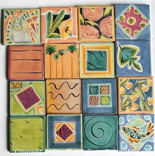 Set of 10 Unique Hand Painted Tiles.  Each Measure 4" square. *