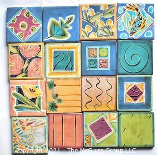 Set of 10 Unique Hand Painted Tiles.  Each Measure 4" square. *