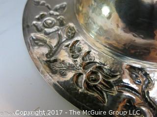 Stamped/embossed silver-plate compote (8" diameter; 5" Tall)