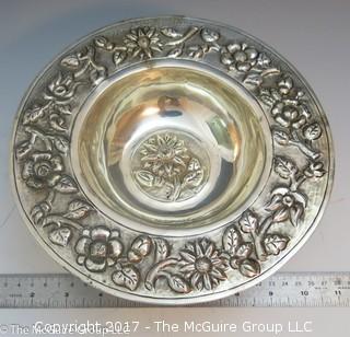 Stamped/embossed silver-plate compote (8" diameter; 5" Tall)