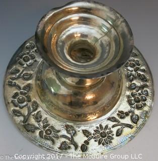 Stamped/embossed silver-plate compote (8" diameter; 5" Tall)