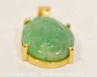 Carved Jade Pendant in 14kt Gold Surround and Chain. * 