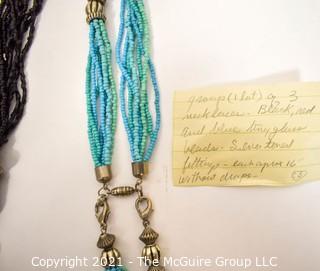 Three (3) Bright Seeded Bead Tassel Necklaces. 