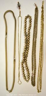 Five (5) Gold Tone Chain and Bead Necklaces. 