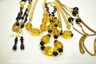 Five Vintage Glass Bead Necklaces and One Pair of French Glass Earrings. 