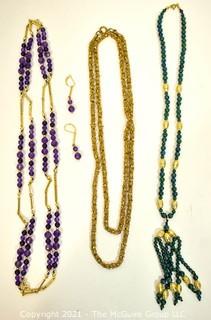 Three (3) Beaded Necklaces Including Amethyst and Azurite Gemstones. 