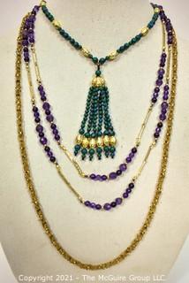 Three (3) Beaded Necklaces Including Amethyst and Azurite Gemstones. 