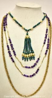 Three (3) Beaded Necklaces Including Amethyst and Azurite Gemstones. 