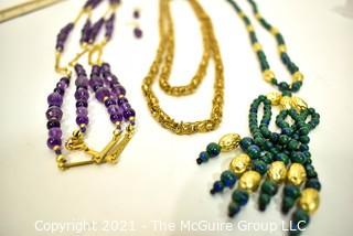 Three (3) Beaded Necklaces Including Amethyst and Azurite Gemstones. 