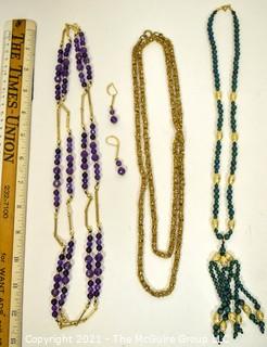 Three (3) Beaded Necklaces Including Amethyst and Azurite Gemstones. 