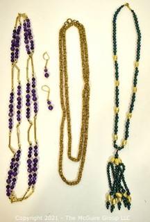 Three (3) Beaded Necklaces Including Amethyst and Azurite Gemstones. 