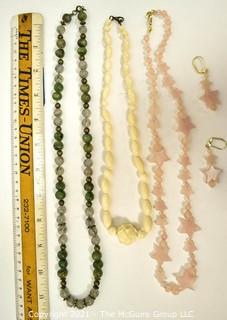 Group of Beaded Necklaces including Jasper, Bone and Rose Quartz. 