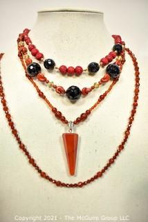 Three (3) Beaded Necklaces Including Carnelian and Onyx.