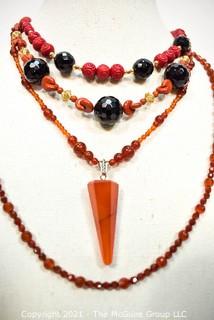 Three (3) Beaded Necklaces Including Carnelian and Onyx.