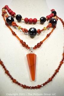 Three (3) Beaded Necklaces Including Carnelian and Onyx.