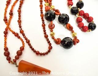 Three (3) Beaded Necklaces Including Carnelian and Onyx.