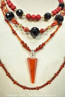 Three (3) Beaded Necklaces Including Carnelian and Onyx.