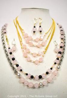 Group of Rose Quartz and Onyx Necklaces. 