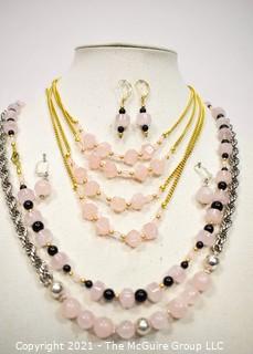 Group of Rose Quartz and Onyx Necklaces. 