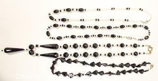 Group of Facetted Clear and Black Glass Bead Necklaces.  They measure 18", 20" & 21" long. 