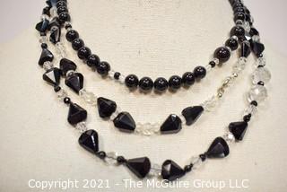 Three (3) Facetted Clear and Black Glass Bead Necklaces. 