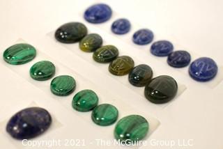 Nineteen (19) Loose Scarab Carved Gemstone Beads.  Includes Malachite, Sodalite, Lapis and Heliotrope. 