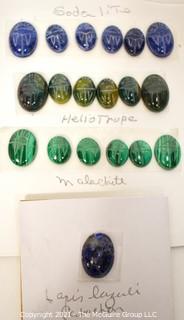 Nineteen (19) Loose Scarab Carved Gemstone Beads.  Includes Malachite, Sodalite, Lapis and Heliotrope. 