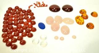 Group of Loose Oval Gemstone Cabochon Flat Back Gemstones. Includes Carnelian, Rose Quartz, Amber, Lapis and Moon Stone.  . 