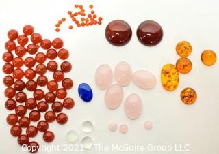 Group of Loose Oval Gemstone Cabochon Flat Back Gemstones. Includes Carnelian, Rose Quartz, Amber, Lapis and Moon Stone.  . 