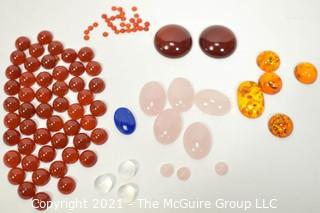 Group of Loose Oval Gemstone Cabochon Flat Back Gemstones. Includes Carnelian, Rose Quartz, Amber, Lapis and Moon Stone.  . 