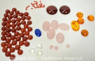 Group of Loose Oval Gemstone Cabochon Flat Back Gemstones. Includes Carnelian, Rose Quartz, Amber, Lapis and Moon Stone.  . 