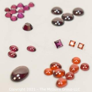 Group of Loose Oval Gemstone Cabochon Flat Back Gemstones. Includes Rhodolite and Hessonite Garnets.