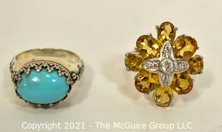 Two (2) Sterling Silver Rings with Turquoise and Golden Citrine in Gift Boxes.