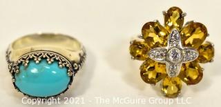 Two (2) Sterling Silver Rings with Turquoise and Golden Citrine in Gift Boxes.