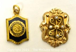 Two (2) Vintage 14kt Gold Pendants Including Marquette University.  