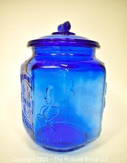 Oversized Cobalt Blue Glass Planters Pennant Peanut Jar with Lid.  Measures 10" x 13". *