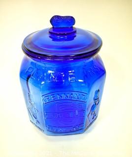 Oversized Cobalt Blue Glass Planters Pennant Peanut Jar with Lid.  Measures 10" x 13". *