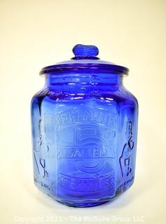 Oversized Cobalt Blue Glass Planters Pennant Peanut Jar with Lid.  Measures 10" x 13". *