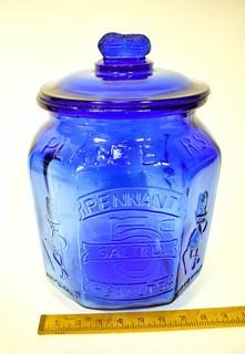 Oversized Cobalt Blue Glass Planters Pennant Peanut Jar with Lid.  Measures 10" x 13". *