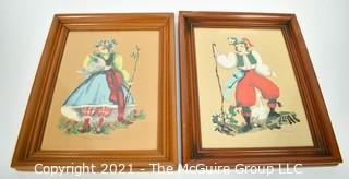 Pair of Vintage 1950's  Margo Alexander Of California Sophisticated Provincials Under Glass.  They each measure 12" x 15".. 