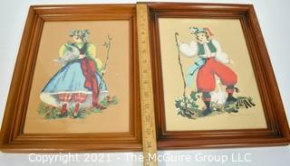 Pair of Vintage 1950's  Margo Alexander Of California Sophisticated Provincials Under Glass.  They each measure 12" x 15".. 