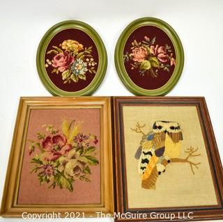 Four (4) Framed Needlepoint Wall Art. 