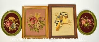 Four (4) Framed Needlepoint Wall Art. 