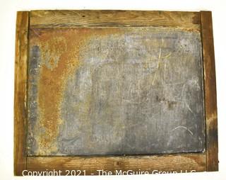 Antique Primitive Framed Tin Metal World Map Sign.  Measures 17" x 21".