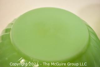 Two (2) Green Jadeite Fire King Swirl Mixing Bowls.  They measure 8" x 10" in diameter.