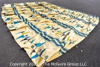 Vintage Mid Century Art Deco Barkcloth Curtains for Cutting in Atomic Pattern. Measures 93" x 130"