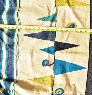 Two Vintage Mid Century Art Deco Barkcloth Curtains for Cutting in Atomic Pattern. Each measure 93" x 62"