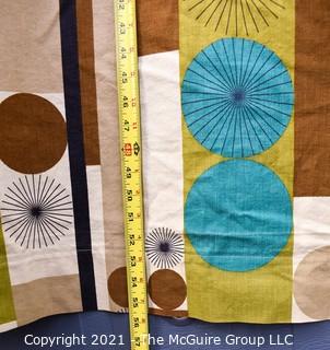 Vintage Mid Century Art Deco Barkcloth Curtains for Cutting in Atomic Pattern. Measures 56" x 109"