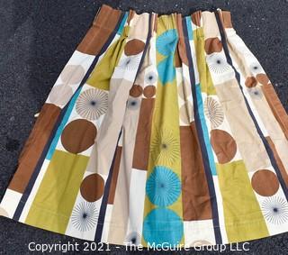 Vintage Mid Century Art Deco Barkcloth Curtains for Cutting in Atomic Pattern. Measures 21" x 41" *