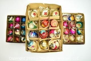 Three (3) Boxes of Vintage Hand Painted Mercury Glass Christmas Ornaments with Indents.